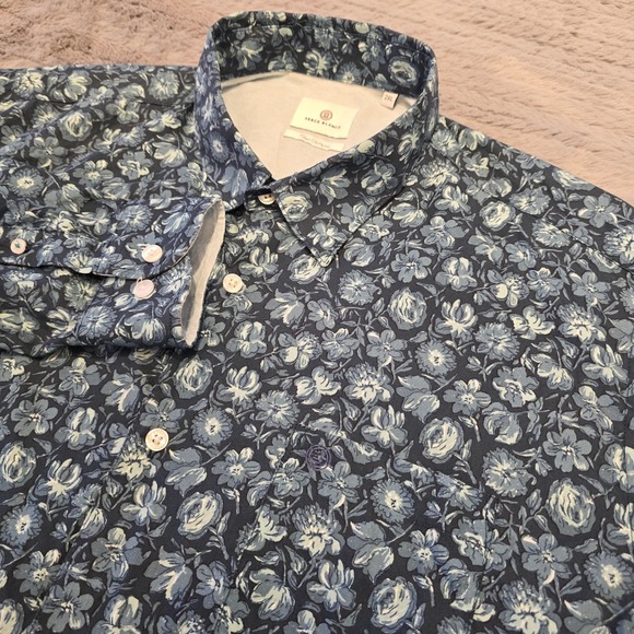 Serge Blanco Other - Serge Blanco Mens 2XL Blue‎ Floral Long Sleeve Button Down Shirt Tissu Francais